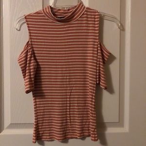 Coral pink & white stripe shirt. Size M (juniors)